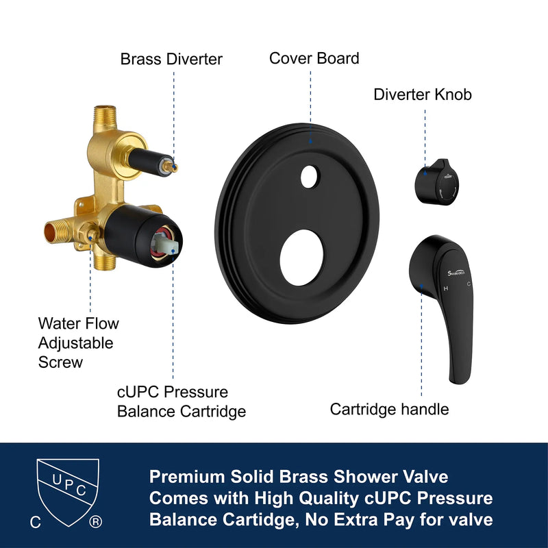 Luxury Tub Shower Faucet Set with Round-in Valve, Wall Mounted Shower System with Waterfall Tub Spout and 6-Setting Rain Shower Head with 9-Setting Handheld luxury-tub-shower-faucet-set-with-round-in-valve-wall-mounted-shower-system-with-waterfall-tub-spout-and-6-setting-rain-shower-head-with-9-setting-handheld-matte-black 