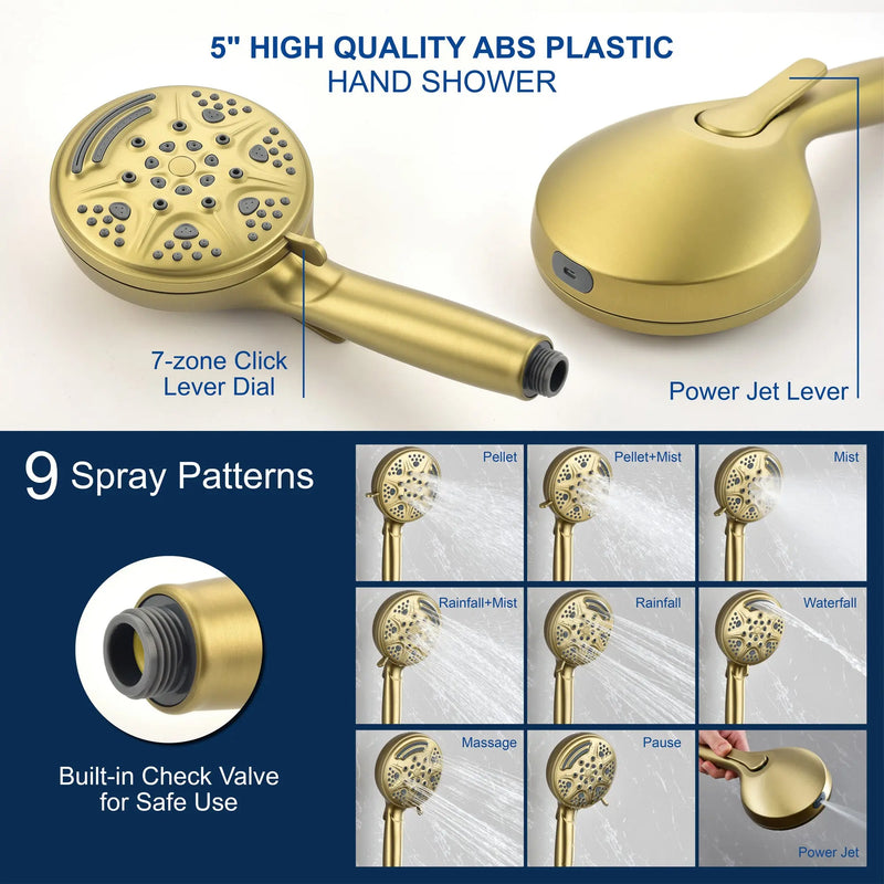 Luxury Tub Shower Faucet Set with Round-in Valve, Wall Mounted Shower System with Waterfall Tub Spout and 6-Setting Rain Shower Head with 9-Setting Handheld luxury-tub-shower-faucet-set-with-round-in-valve-wall-mounted-shower-system-with-waterfall-tub-spout-and-6-setting-rain-shower-head-with-9-setting-handheld-matte-black 