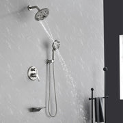 Luxury Tub Shower Faucet Set with Round-in Valve, Wall Mounted Shower System with Waterfall Tub Spout and 6-Setting Rain Shower Head with 9-Setting Handheld luxury-tub-shower-faucet-set-with-round-in-valve-wall-mounted-shower-system-with-waterfall-tub-spout-and-6-setting-rain-shower-head-with-9-setting-handheld-matte-black 