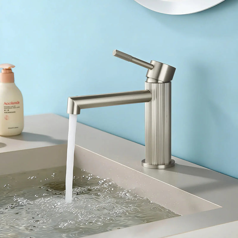 One hole basin faucet mixer with drain pop up single-lever lavatory sink faucet with aerator, 1.2GPM one-hole-basin-faucet-mixer-with-drain-pop-up-single-lever-lavatory-sink-faucet-with-aerator-1-2gpm Brushed Nickel / Brass / Hot and cold water mixer