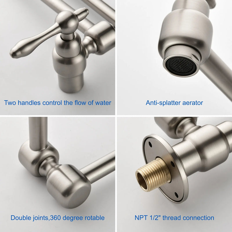 Pot Filler Faucet Wall Mount Brass Faucets Kitchen Commercial Faucet Folding Kitchen Faucet Lead-Free Restaurant Faucets 2 Handles Double Joint Swing Arm Faucet pot-filler-faucet-wall-mount-brass-faucets-kitchen-commercial-faucet-folding-kitchen-faucet-lead-free-restaurant-faucets-2-handles-double-joint-swing-arm-faucet 