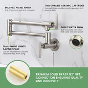 Pot Filler Faucet Wall Mount, Folding Kitchen Faucet Brass Double Joint Swing Arm, Two Handle Single Hole wall-mount-pot-filler-faucet 