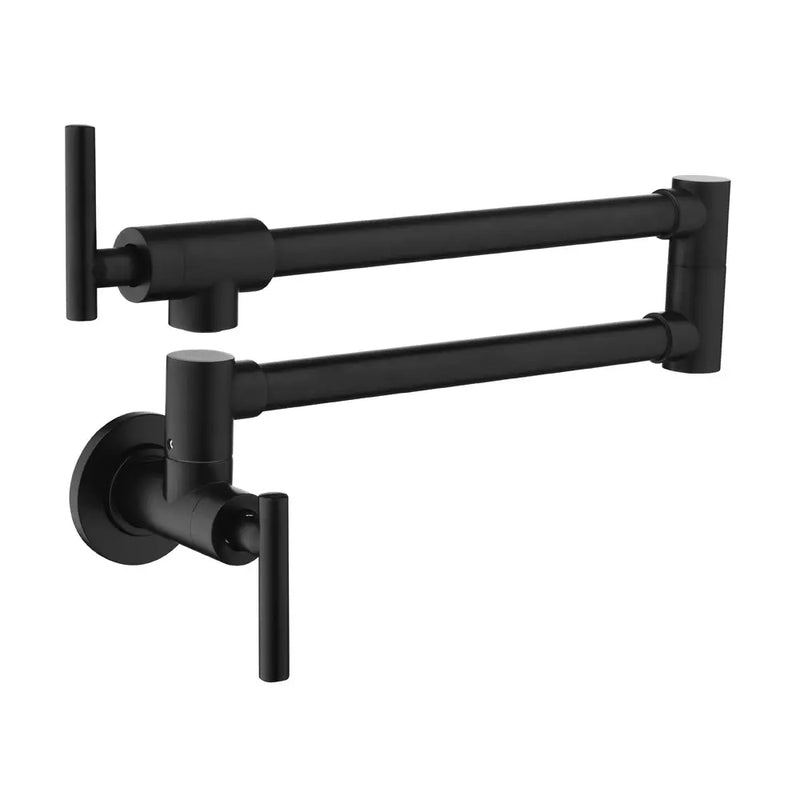 Pot Filler Faucet Wall Mount, Folding Kitchen Faucet Brass Double Joint Swing Arm, Two Handle Single Hole wall-mount-pot-filler-faucet Matte Black