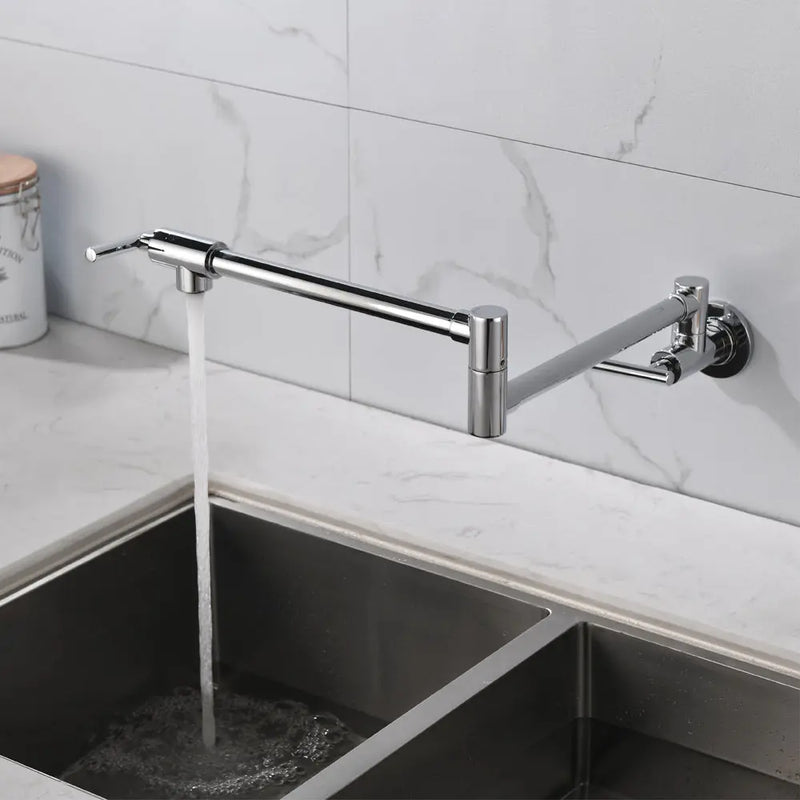 Pot Filler Faucet Wall Mount, Folding Kitchen Faucet Brass Double Joint Swing Arm, Two Handle Single Hole wall-mount-pot-filler-faucet 