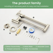 Pot Filler Faucet Wall Mount, Folding Kitchen Faucet Brass Double Joint Swing Arm, Two Handle Single Hole wall-mount-pot-filler-faucet 