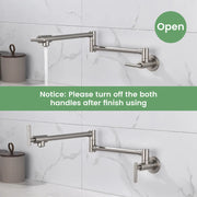 Pot Filler Faucet Wall Mount, Folding Kitchen Faucet Brass Double Joint Swing Arm, Two Handle Single Hole wall-mount-pot-filler-faucet 