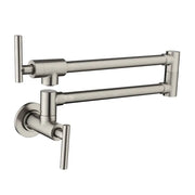 Pot Filler Faucet Wall Mount, Folding Kitchen Faucet Brass Double Joint Swing Arm, Two Handle Single Hole wall-mount-pot-filler-faucet Brushed Nickel