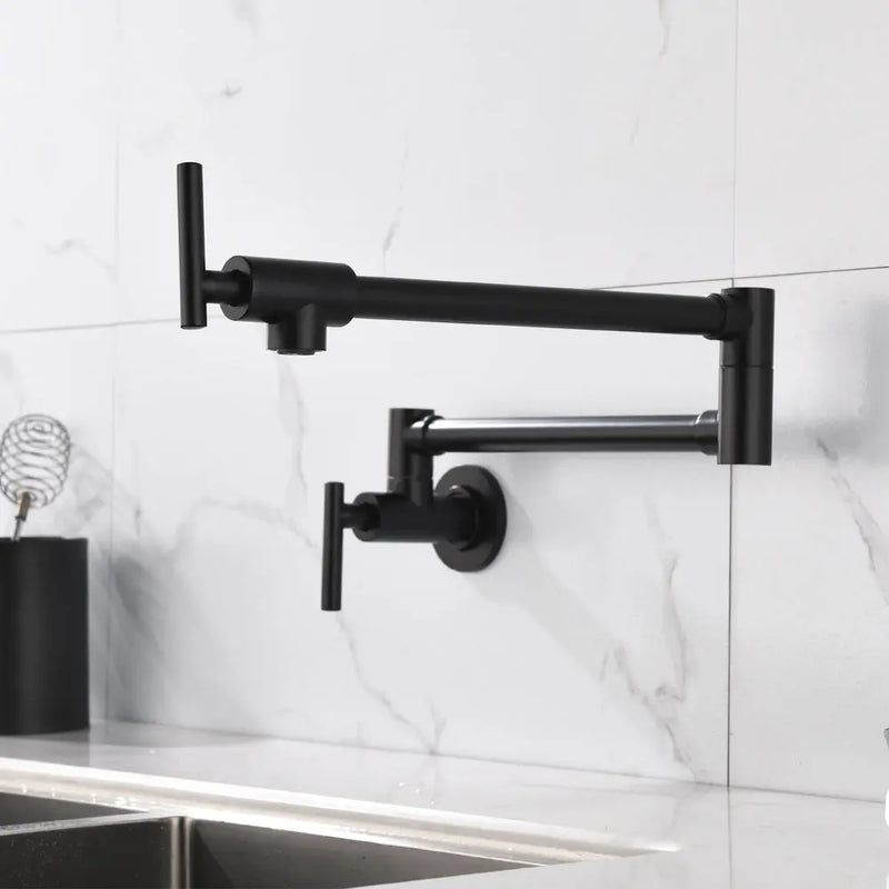 Pot Filler Faucet Wall Mount, Folding Kitchen Faucet Brass Double Joint Swing Arm, Two Handle Single Hole wall-mount-pot-filler-faucet 