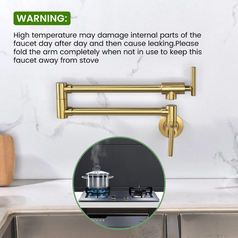 Pot Filler Faucet Wall Mount, Folding Kitchen Faucet Brass Double Joint Swing Arm, Two Handle Single Hole wall-mount-pot-filler-faucet 