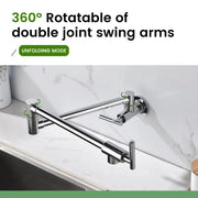 Pot Filler Faucet Wall Mount, Folding Kitchen Faucet Brass Double Joint Swing Arm, Two Handle Single Hole wall-mount-pot-filler-faucet 