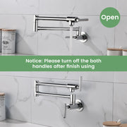 Pot Filler Faucet Wall Mount, Folding Kitchen Faucet Brass Double Joint Swing Arm, Two Handle Single Hole wall-mount-pot-filler-faucet 