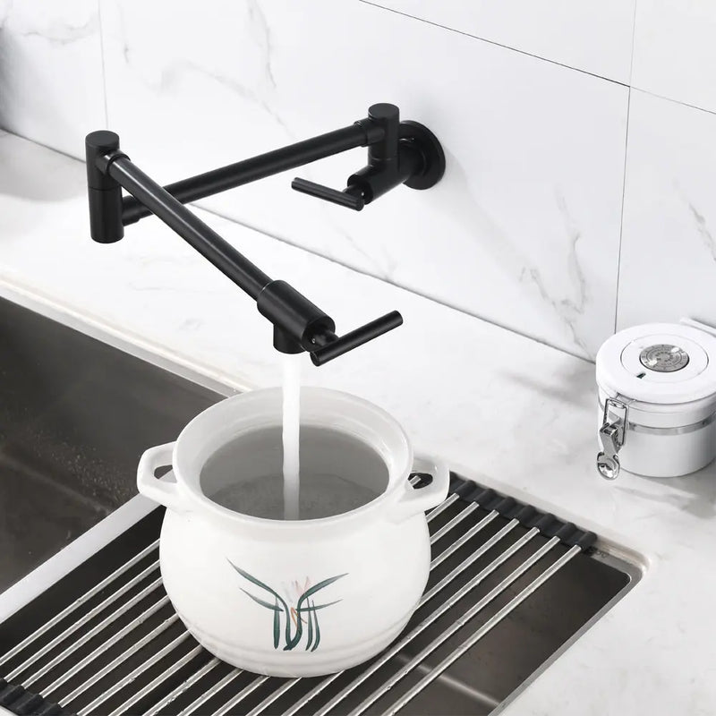 Pot Filler Faucet Wall Mount, Folding Kitchen Faucet Brass Double Joint Swing Arm, Two Handle Single Hole wall-mount-pot-filler-faucet 
