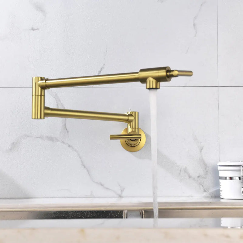 Pot Filler Faucet Wall Mount, Folding Kitchen Faucet Brass Double Joint Swing Arm, Two Handle Single Hole wall-mount-pot-filler-faucet 