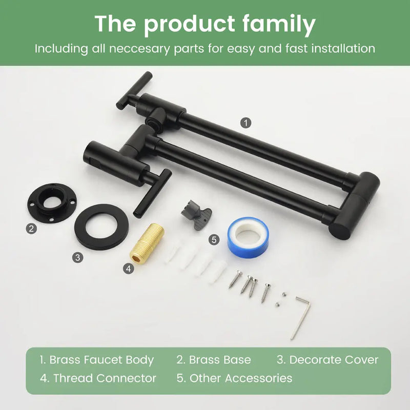 Pot Filler Faucet Wall Mount, Folding Kitchen Faucet Brass Double Joint Swing Arm, Two Handle Single Hole wall-mount-pot-filler-faucet 