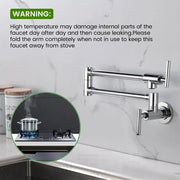Pot Filler Faucet Wall Mount, Folding Kitchen Faucet Brass Double Joint Swing Arm, Two Handle Single Hole wall-mount-pot-filler-faucet 