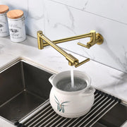 Pot Filler Faucet Wall Mount, Folding Kitchen Faucet Brass Double Joint Swing Arm, Two Handle Single Hole wall-mount-pot-filler-faucet 