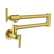 Pot Filler Faucet Wall Mount, Folding Kitchen Faucet Brass Double Joint Swing Arm, Two Handle Single Hole wall-mount-pot-filler-faucet Brushed Gold