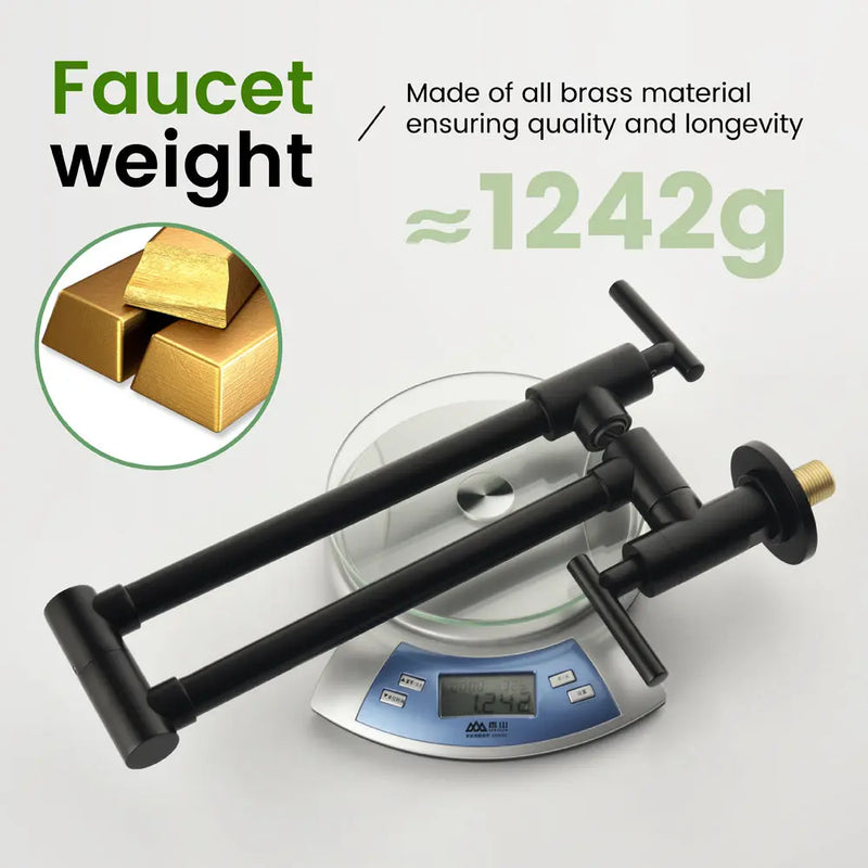 Pot Filler Faucet Wall Mount, Folding Kitchen Faucet Brass Double Joint Swing Arm, Two Handle Single Hole wall-mount-pot-filler-faucet 