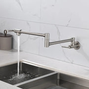 Pot Filler Faucet Wall Mount, Folding Kitchen Faucet Brass Double Joint Swing Arm, Two Handle Single Hole wall-mount-pot-filler-faucet 