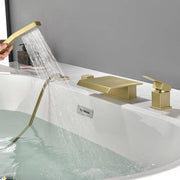 Roman Tub Filler Single Handle Deck Mounted 4 Holes Bathtub Faucet with Handheld Shower in Matte Black, Brushed Nickel, Brushed Gold single-handle-deck-mounted-roman-tub-faucet-filler-with-handheld-shower 