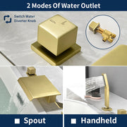 Roman Tub Filler Single Handle Deck Mounted 4 Holes Bathtub Faucet with Handheld Shower in Matte Black, Brushed Nickel, Brushed Gold single-handle-deck-mounted-roman-tub-faucet-filler-with-handheld-shower 