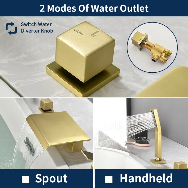 Roman Tub Filler Single Handle Deck Mounted 4 Holes Bathtub Faucet with Handheld Shower in Matte Black, Brushed Nickel, Brushed Gold single-handle-deck-mounted-roman-tub-faucet-filler-with-handheld-shower 