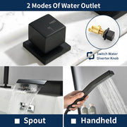 Roman Tub Filler Single Handle Deck Mounted 4 Holes Bathtub Faucet with Handheld Shower in Matte Black, Brushed Nickel, Brushed Gold single-handle-deck-mounted-roman-tub-faucet-filler-with-handheld-shower 