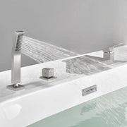 Roman Tub Filler Single Handle Deck Mounted 4 Holes Bathtub Faucet with Handheld Shower in Matte Black, Brushed Nickel, Brushed Gold single-handle-deck-mounted-roman-tub-faucet-filler-with-handheld-shower 