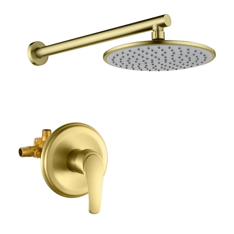 Round Shower Faucets Sets Complete, Single Function Shower trim kit with 9 inch ABS rain shower head shamanda-9-inch-round-shower-system Brushed Gold / 9 inch steel shower head / Brass