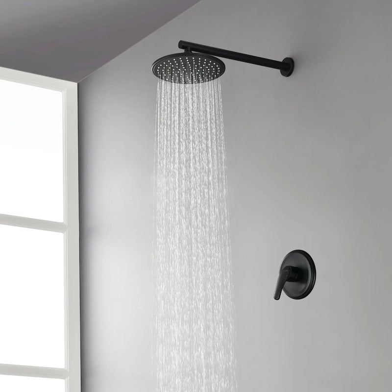 Round Shower Faucets Sets Complete, Single Function Shower trim kit with 9 inch ABS rain shower head shamanda-9-inch-round-shower-system Black / 9 inch steel shower head / Brass