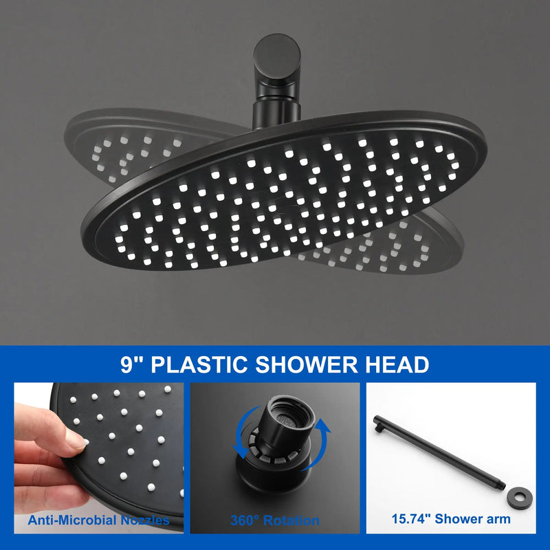 Round Shower Faucets Sets Complete, Single Function Shower trim kit with 9 inch ABS rain shower head shamanda-9-inch-round-shower-system 