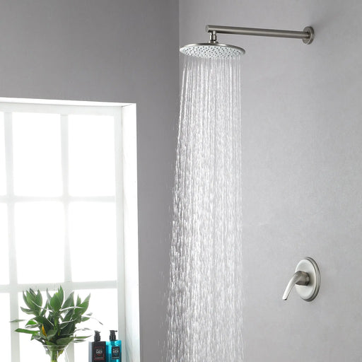 Round Shower Faucets Sets Complete, Single Function Shower trim kit with 9 inch ABS rain shower head shamanda-9-inch-round-shower-system Brushed Nickel / 9 inch steel shower head / Brass
