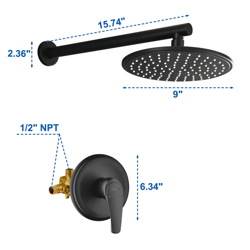 Round Shower Faucets Sets Complete, Single Function Shower trim kit with 9 inch ABS rain shower head shamanda-9-inch-round-shower-system 