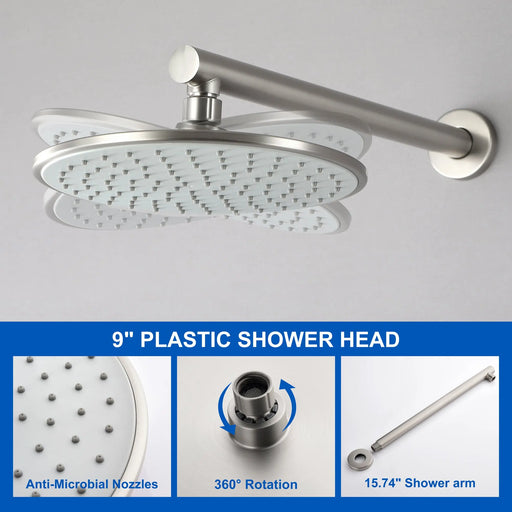 Round Shower Faucets Sets Complete, Single Function Shower trim kit with 9 inch ABS rain shower head shamanda-9-inch-round-shower-system 
