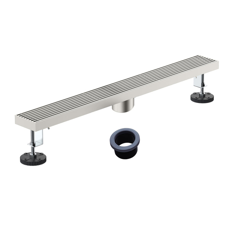 24 Inch Linear Shower Drain with Flange Stainless Steel Long Floor Drain for Bathroom