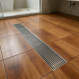 24 Inch Linear Shower Drain with Flange Stainless Steel Long Floor Drain for Bathroom