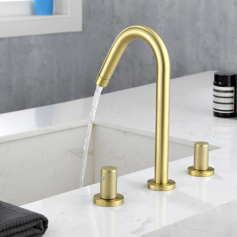 SHAMANDA 2 Handle Bathroom Faucets for Sink 3 Hole, High-Arch Swivel Spout Deck Mounted 8 Inch Widespread Basin Faucet 2-handle-bathroom-faucets-for-sink-3-hole-high-arch-swivel-spout-deck-mounted-8-inch-widespread-basin-faucet-with-valve-and-cupc-water-supply-hoses-brushed-nickel-1516bn 