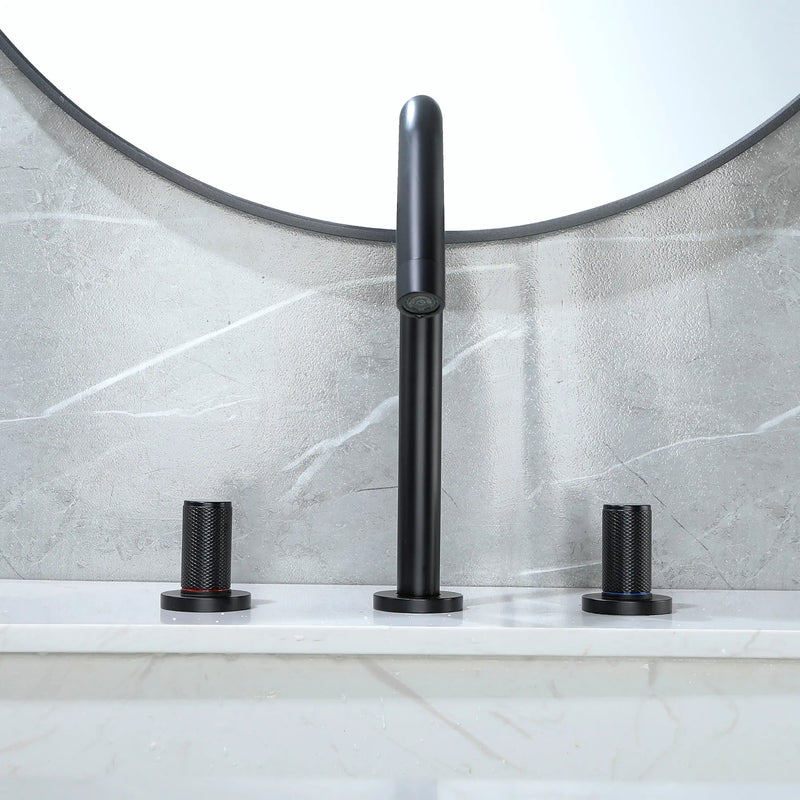 SHAMANDA 2 Handle Bathroom Faucets for Sink 3 Hole, High-Arch Swivel Spout Deck Mounted 8 Inch Widespread Basin Faucet 2-handle-bathroom-faucets-for-sink-3-hole-high-arch-swivel-spout-deck-mounted-8-inch-widespread-basin-faucet-with-valve-and-cupc-water-supply-hoses-brushed-nickel-1516bn 