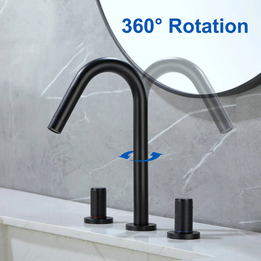 SHAMANDA 2 Handle Bathroom Faucets for Sink 3 Hole, High-Arch Swivel Spout Deck Mounted 8 Inch Widespread Basin Faucet 2-handle-bathroom-faucets-for-sink-3-hole-high-arch-swivel-spout-deck-mounted-8-inch-widespread-basin-faucet-with-valve-and-cupc-water-supply-hoses-brushed-nickel-1516bn 