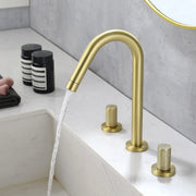 SHAMANDA 2 Handle Bathroom Faucets for Sink 3 Hole, High-Arch Swivel Spout Deck Mounted 8 Inch Widespread Basin Faucet 2-handle-bathroom-faucets-for-sink-3-hole-high-arch-swivel-spout-deck-mounted-8-inch-widespread-basin-faucet-with-valve-and-cupc-water-supply-hoses-brushed-nickel-1516bn Gold / Brass / 14.68 x 10.91 x 2.91 inches