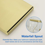 SHAMANDA Bathroom Basin Faucet 3 Holes 2 Square Handles Brushed Gold Sink Faucet shamanda-waterfall-widespread-faucet-brushed-gold 