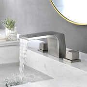 SHAMANDA Bathroom Basin Faucet 3 Holes 2 Square Handles Brushed Gold Sink Faucet shamanda-waterfall-widespread-faucet-brushed-gold Nickel Grey / Metal / 11.93 x 10.39 x 5.31 inches