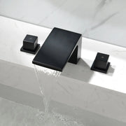SHAMANDA Bathroom Basin Faucet 3 Holes 2 Square Handles Brushed Gold Sink Faucet shamanda-waterfall-widespread-faucet-brushed-gold 