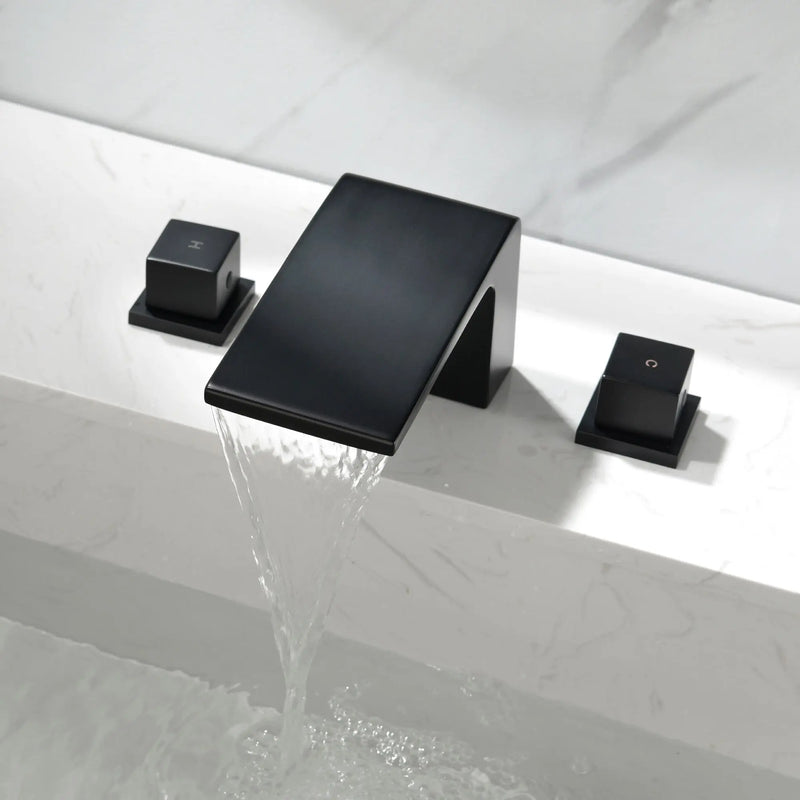 SHAMANDA Bathroom Basin Faucet 3 Holes 2 Square Handles Brushed Gold Sink Faucet shamanda-waterfall-widespread-faucet-brushed-gold 