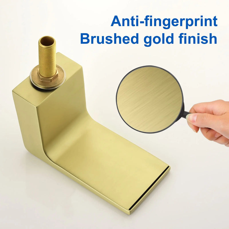 SHAMANDA Bathroom Basin Faucet 3 Holes 2 Square Handles Brushed Gold Sink Faucet shamanda-waterfall-widespread-faucet-brushed-gold 