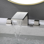 SHAMANDA Bathroom Basin Faucet 3 Holes 2 Square Handles Brushed Gold Sink Faucet shamanda-waterfall-widespread-faucet-brushed-gold 