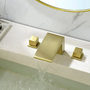 SHAMANDA Bathroom Basin Faucet 3 Holes 2 Square Handles Brushed Gold Sink Faucet shamanda-waterfall-widespread-faucet-brushed-gold 