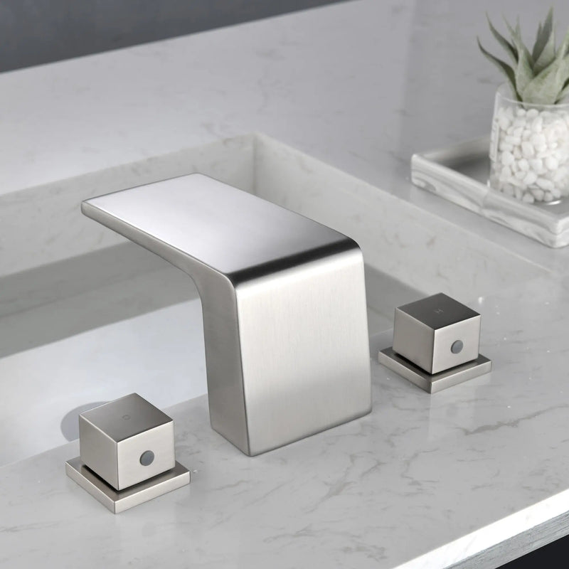 SHAMANDA Bathroom Basin Faucet 3 Holes 2 Square Handles Brushed Gold Sink Faucet shamanda-waterfall-widespread-faucet-brushed-gold 