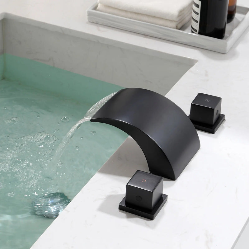 SHAMANDA Deck Mount Bathtub Faucet, Waterfall Roman Tub Filler Faucet Two Square Handle Bathroom Sink Faucet shamanda-waterfall-roman-tub-filler-square-handle 