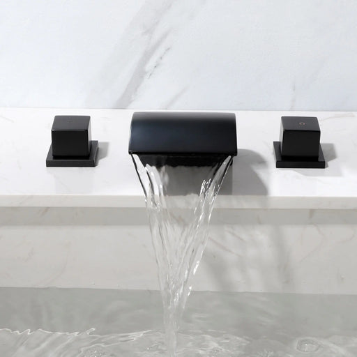 SHAMANDA Deck Mount Bathtub Faucet, Waterfall Roman Tub Filler Faucet Two Square Handle Bathroom Sink Faucet shamanda-waterfall-roman-tub-filler-square-handle Matte Black / Brass / ‎11.85 x 10.55 x 5.35 inches